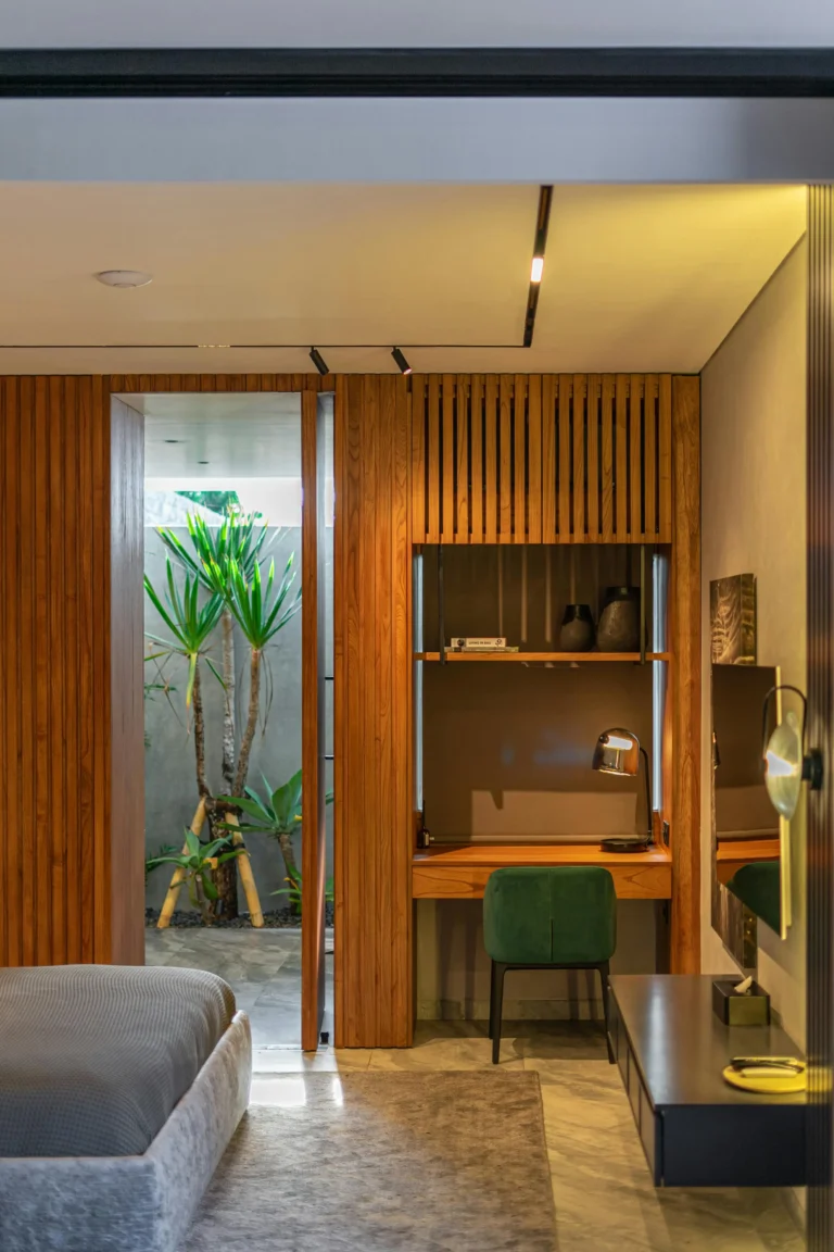 Simple living room view towards courtyard